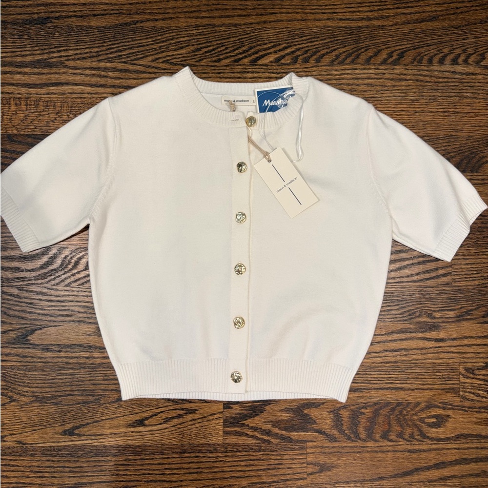 Marshall’s moon & madison White Crewneck Cardigan with Gold Buttons